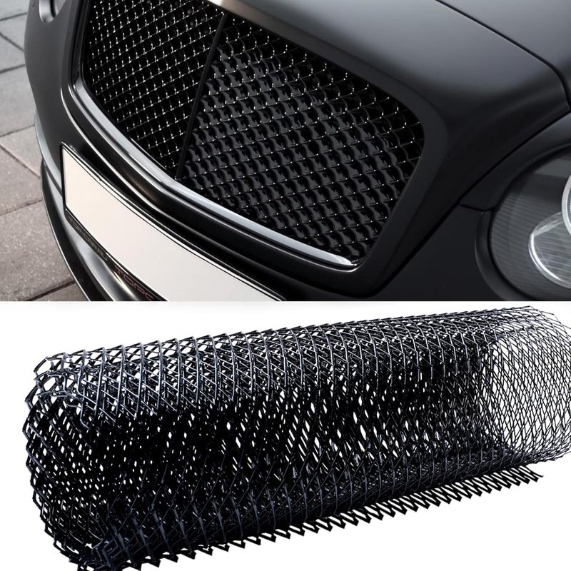 AICARS 40''×13‘’ Car Grill Mesh Metal Mesh 101x33cm Black Painted Aluminum Alloy Expanded Metal Sheet with Rhombic Hole Insert Bumper - Image 1